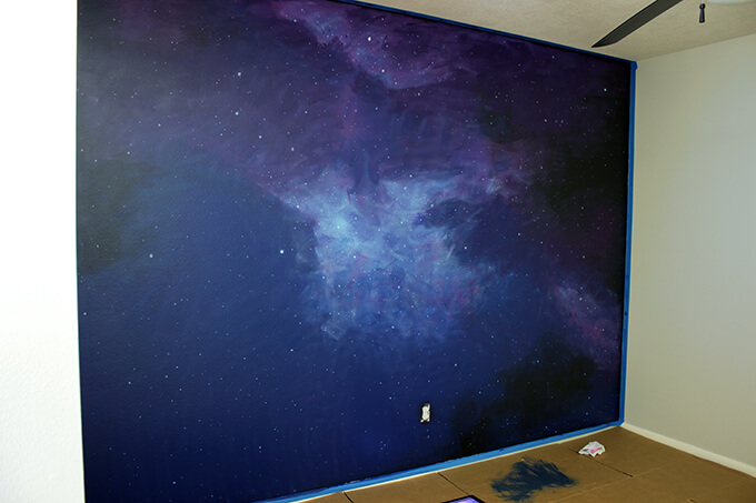 how to paint a galaxy wall mural in a spaceship themed playroom