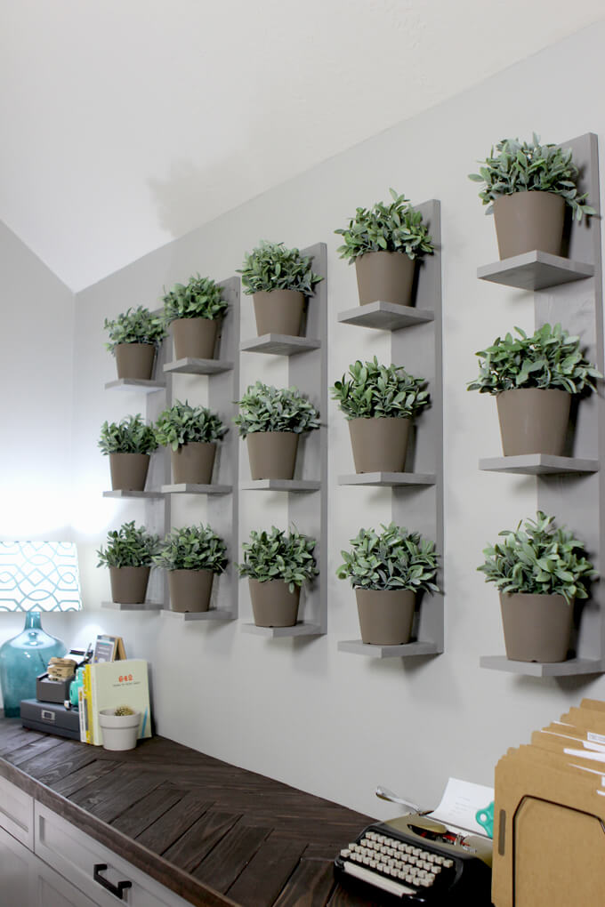 Wall-mounted plant shelves DIY